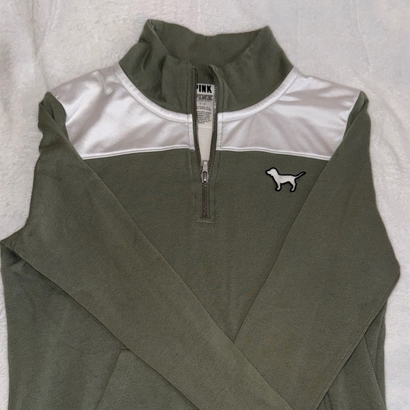 PINK Victoria's Secret Jackets & Blazers - PINK Victoria's Secret Olive and White Pullover